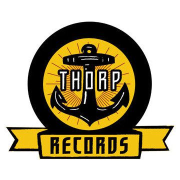 Black Anchor in yellow circle with black border labeled thorp, with a traditional tattoo style banner below reading records