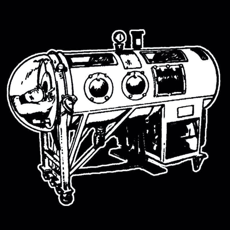 Illustration of a person in an iron lung.